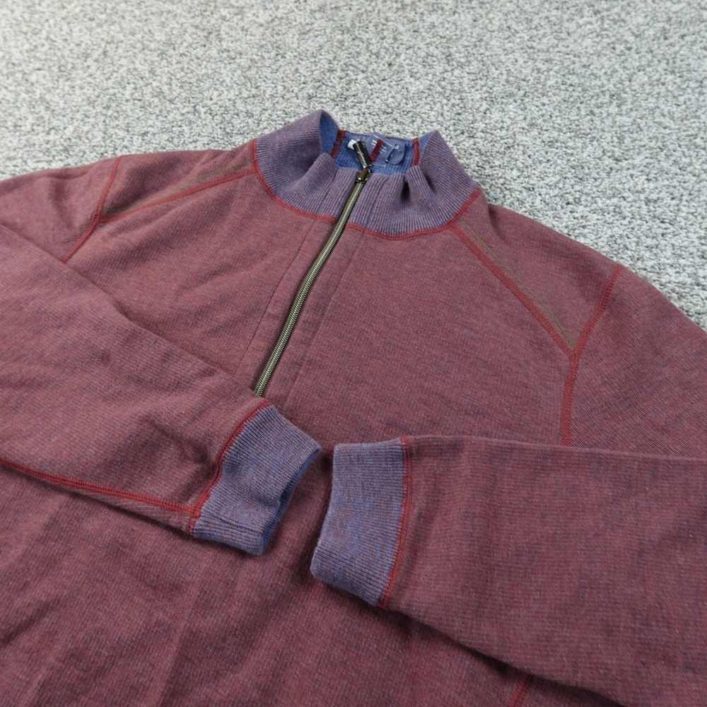 Tommy Bahama Sweater Mens L Red Reversible 1/4 Zip Mock Neck Knit Pullover Top